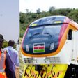 Photo collage of Kenya Railways personnel conducting a parcel boundary identification for the proposed Naivasha–Kisumu–Malaba Standard Gauge Railway (SGR) Project and the SGR train at Ngong Tunnel (Image: Kenya Railways)