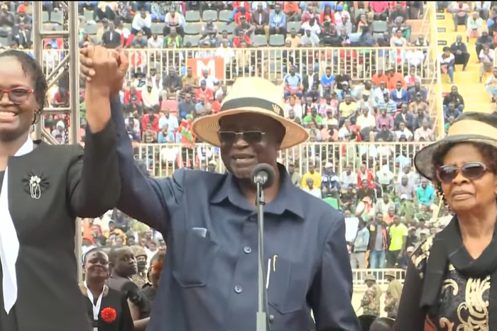Oburu Odinga introduces his 2 wives at Raila's State Funeral at Nyayo Stadium