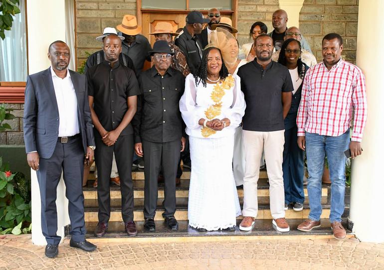 Mama Ida Odinga posing for a photograph with some of the guests at Raila Odinga's memorial on October 15, 2026.