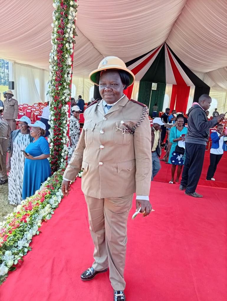 Madam Christine Esibate, Chief of Ukame Location in Kajiado County during a recent national celebration (Image: Facebook)