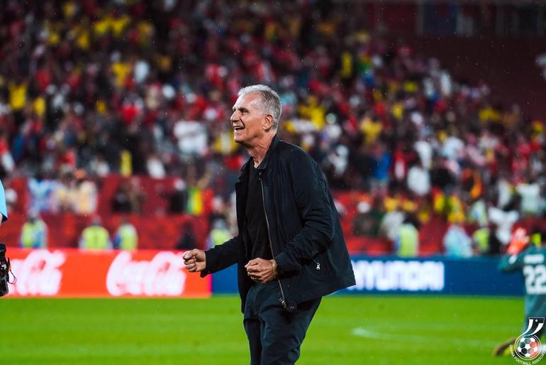 The Portuguese Black Stars coach Carlos Queiroz celebrates the winning goal against Panama in the fifth minute of stoppage time.