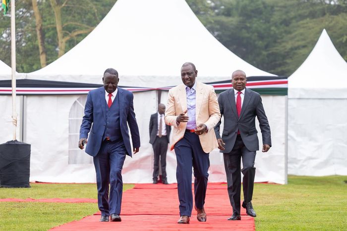 President William Ruto, ODM leader Raila Odinga and Deputy President Kithure Kindiki