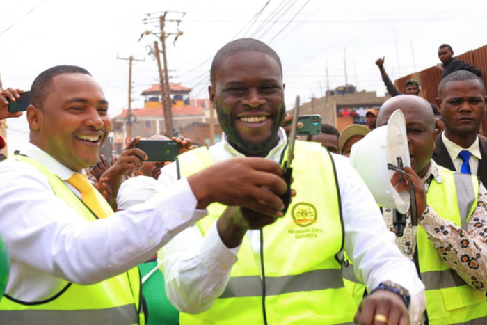 Nairobi Governor Johnson Sakaja with Deonysias Mwangi Waithira, the MCA for Githurai Ward