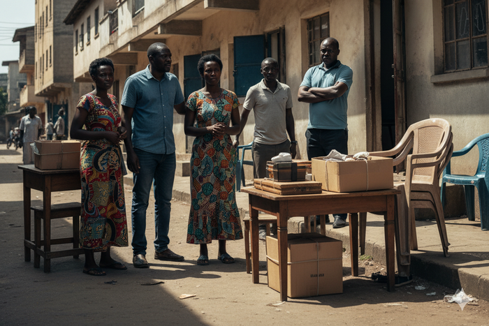 AI-generated image depicting an evicted family