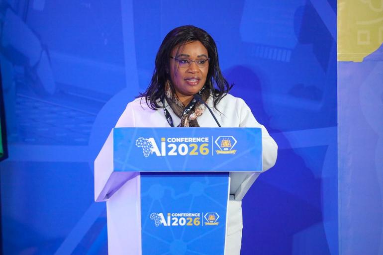 Ms. Mary Kerema, Secretary, Digital Economy and Emerging Technologies, Ministry of Information, Communication and the Digital Economy, giving her remarks at the CBK@60 AI Conference 2026 (Image: Files)