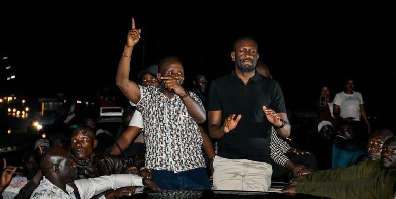 Trans Nzoia governor George Natembeya with Edwin Sifuna at a public rally in Kitale