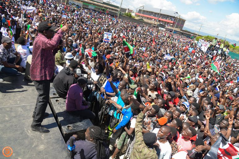 Siaya Governor James Orengo addresses the crowd during a Linda Mwananchi rally in Nakuru, April 19, 2026