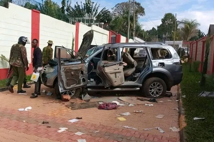 An EACC vehicle vandalised during a raid at Governor George Natembeya's home in Kitale