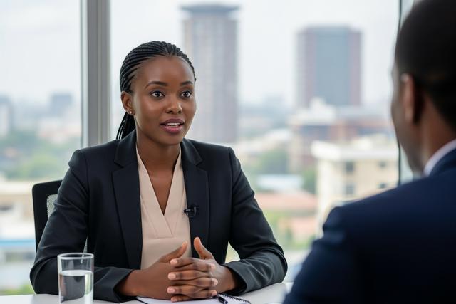 An AI-generated image of person in a job interview