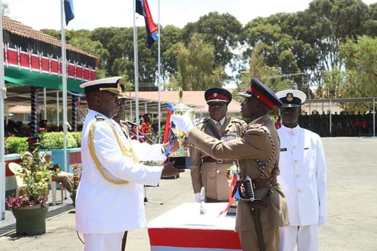In April 2016, then CDF General Samson Mwathethe presided over the Specialists and Special Duty Officers Commissioning Parade at KMA on behalf of President Uhuru Kenyatta (Image: KDF)