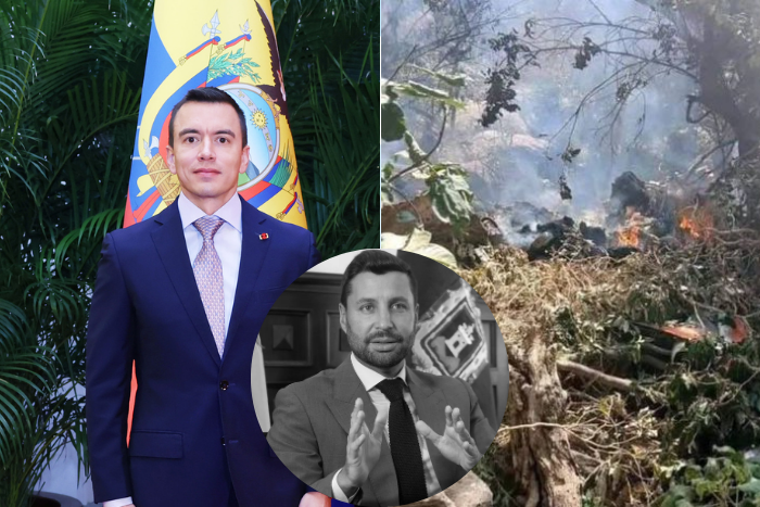Photo collage of Ecuadorian President Daniel Noboa and the site of a helicopter crash in Kenya which claimed the life of  Ecuador’s intelligence chief Michele Sensi-Contugi (Image: File)
