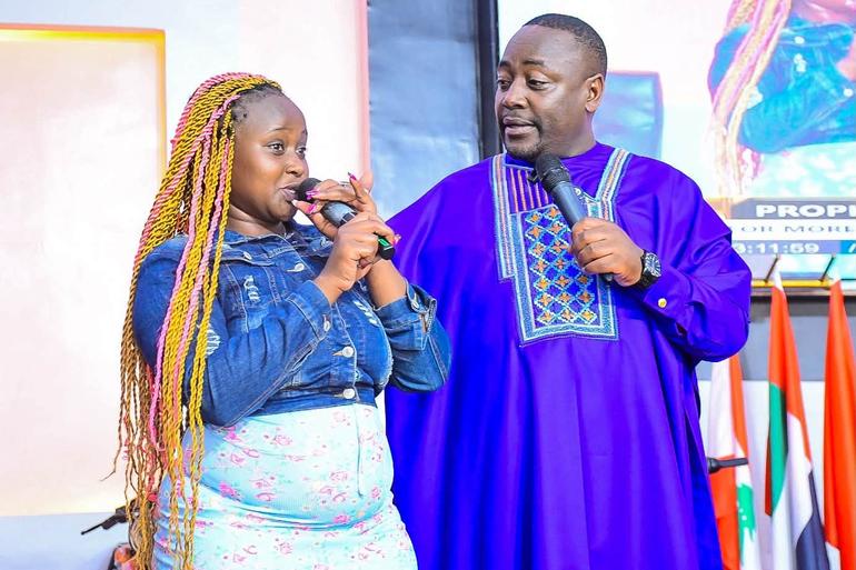 File image of Prophet Victor Kanyari with Marion Naipei at his church [Facebook]
