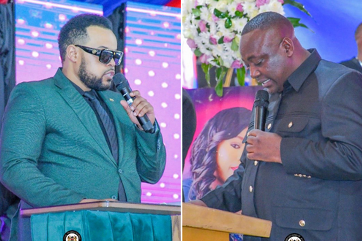 A collage of Hiram Gitau and Victor Kanyari during Betty Bayo's funeral