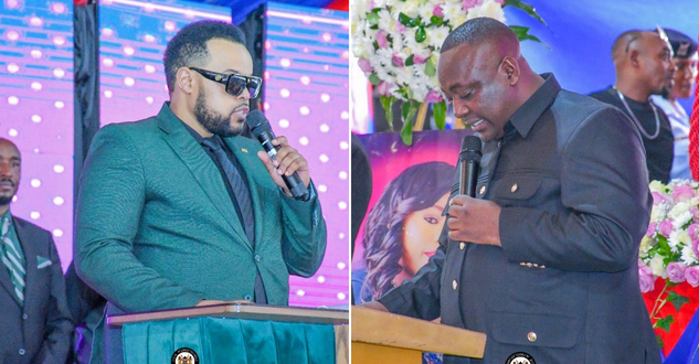 A collage of Hiram Gitau and Victor Kanyari during Betty Bayo's funeral