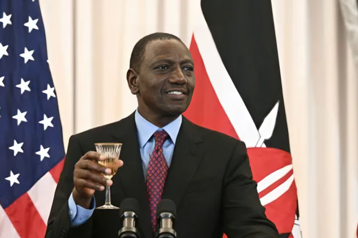 President William Ruto holds his glass for a toast during a luncheon in in Washington, DC, on May 24, 2024.