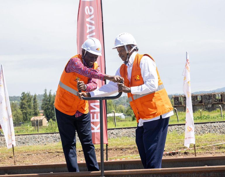 William Ruto and Yoweri Museveni at the Kisumu-Malaba SGR groundbreaking ceremony, March 21, 2026