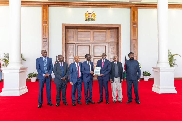 President Ruto receives the Report on Reflections and Proposals on Strategic Guidelines for Kenya's Long-Term National Transformation Beyond Vision 2030 at State House, Nairobi (Image: Files)