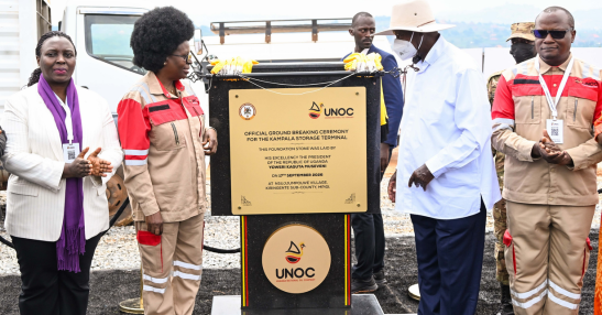 Ugandan President Yoweri Kaguta Museveni during the ground-breaking ceremony for the 320-million-litre Kampala Storage Terminal in Mpigi