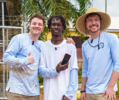 Content creators Samuel Weidenhofer and Dutyboy Stylish with American YouTube star MrBeast. (Image:  Samuel Weidenhofer)