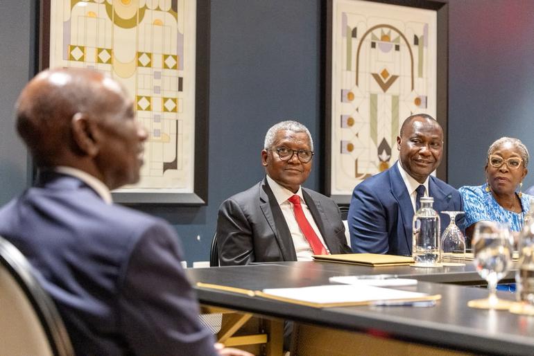 President William Ruto with the President and CEO of Dangote Industries, Alhaji Aliko Dangote, and the CEO of the Africa Finance Corporation (AFC), Samaila Zubairu, at the United Nations General Assembly in New York, USA. (Image: Files)
