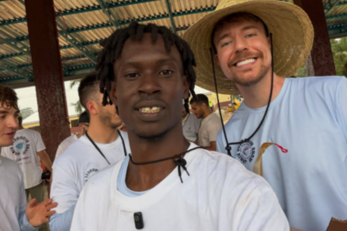Kenyan content creator Duty Boy Stylish with American YouTube star MrBeast (Image: Duty Boy Stylish)