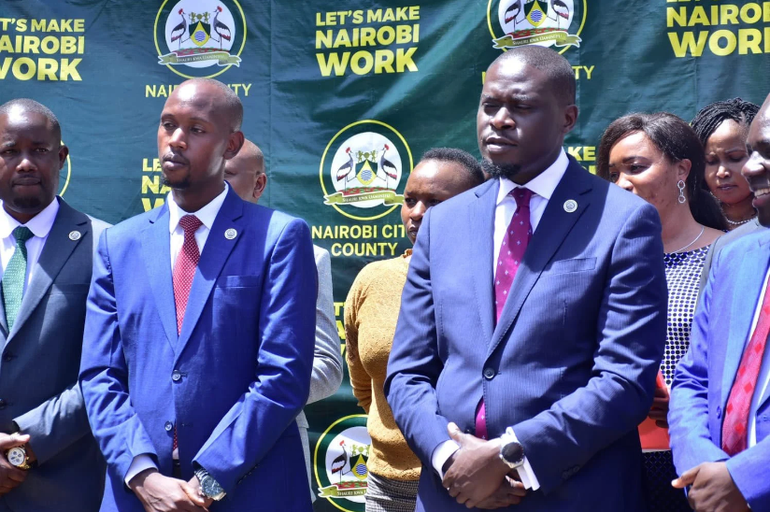 Geoffrey Mosiria with Nairobi Governor Johnson Sakaja
