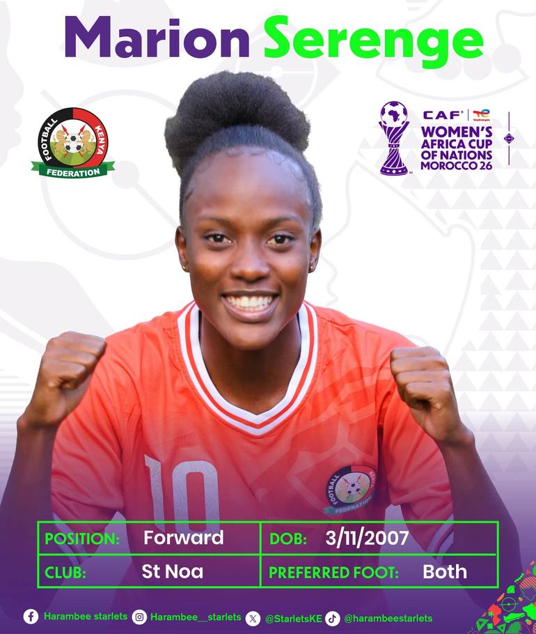Marion Musanga Serenge is an 18-year-old Kenyan professional footballer who plays as a forward/winger for the Ugandan top-flight side St. Noa Girls FC and the senior Kenyan national team, the Harambee Starlets (Image: Files)