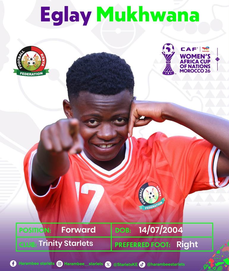 Eglay Mukhwana is a professional footballer from Butere, Kenya, who plays as a forward. She has built a strong reputation as a prolific attacker, earning a highly anticipated maiden call-up to the Harambee Starlets (Image: Files)