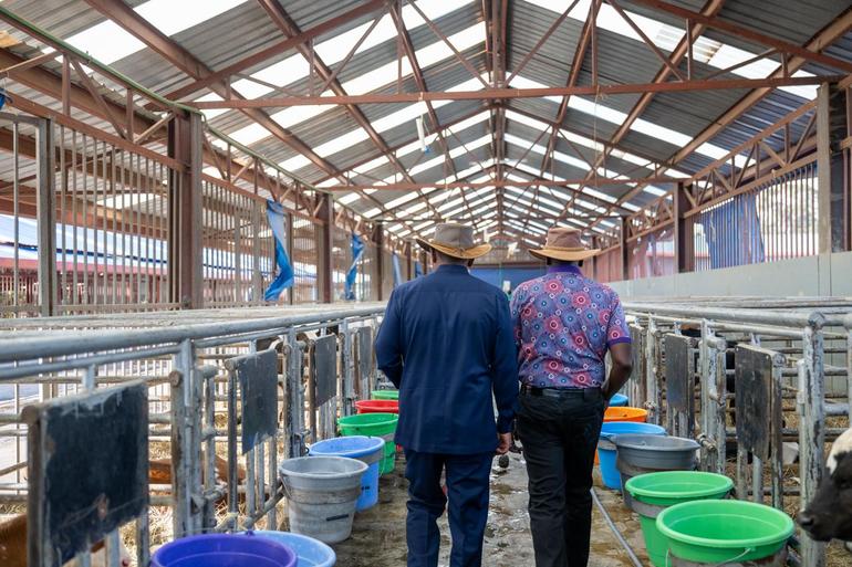 President William Ruto and Ethiopian Prime Minister Abiy Ahmed at Koilel dairy farm in Uasin Gishu County.