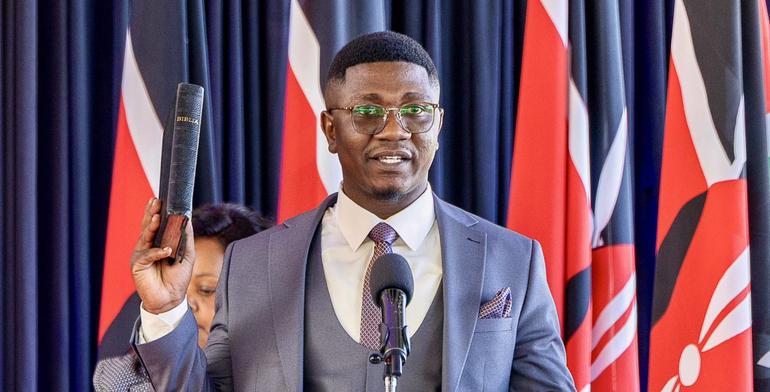Fikirini Jacobs Katoi Kahindi when he officially took office as the Principal Secretary (PS) in the State Department for Youth Affairs