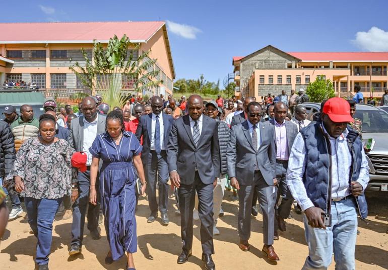 CS Interior Onesmus Kipchumba Murkomen and other officials pay a visit to Utumishi Girls after the tragedy in May 2026 (Image: Files)