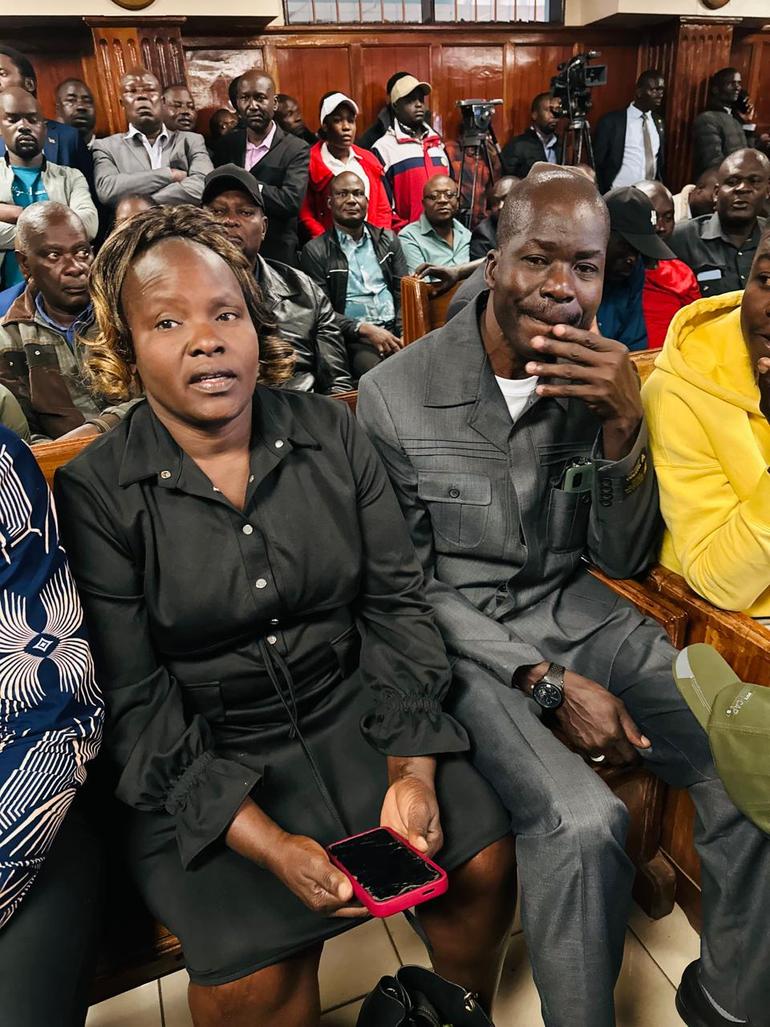 The late Sharon Otieno's parents in court