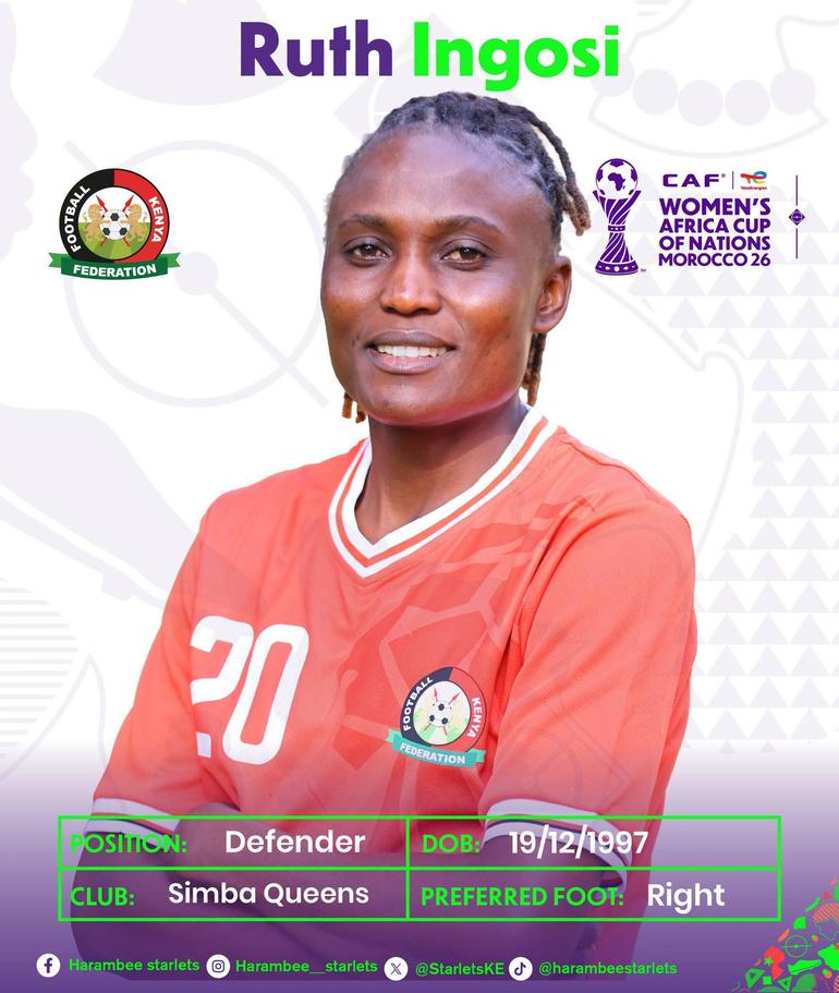 Harambee Starlets Captain Leah Ingosi, also leading the team's defensive line (Image: Files)
