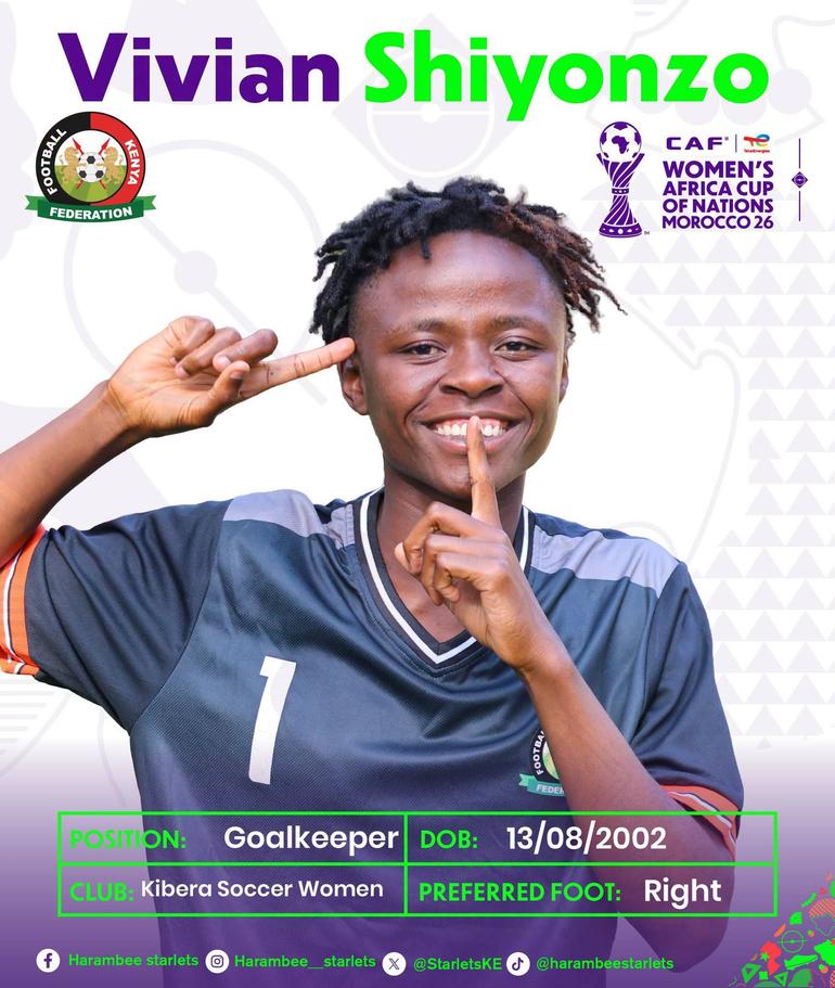 Vivianne Shiyonzo is one of three goalkeepers named in coach Beldine Odemba's final 25-player squad for the 2026 Women's Africa Cup of Nations (WAFCON) in Morocco (Image: Files)