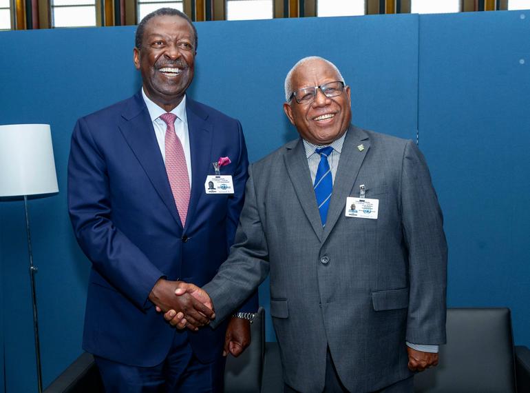Cabinet Secretary for Foreign and Diaspora Affairs, Musalia Mudavadi, and the Solomon Islands Minister for Foreign Affairs.(Image: Musalia Mudavadi)