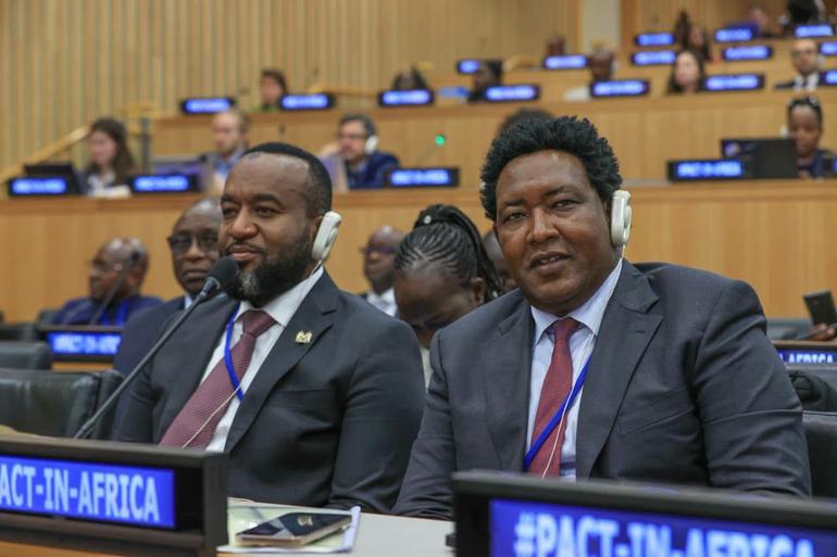 Mining CS Hassan Joho and Senator Olekina Ledama follow proceedings at the High-Level Reflection on the Pact for the Future, convened by Namibia, Zambia, the African Union and the Economic Commission for Africa in New York (Image: Files)