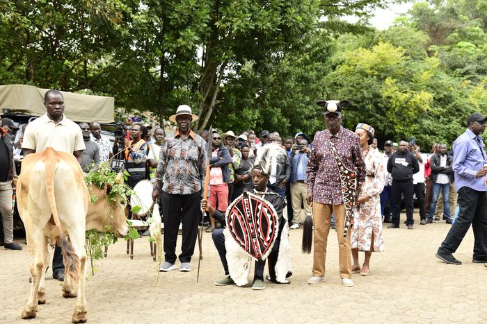 Raila Odinga Jr. (seated) is installed as head of the Raila Odinga family. (Standing, to his left, Siaya Senator and former Prime Minister Raila Odinga's elder brother Oburu Oginga looks on.