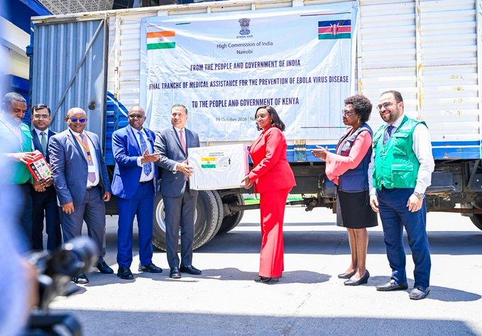 The Ministry of Health receiving Ebola response supplies valued at KSh 83,390,710 from the Government of India to strengthen Kenya’s response to the Bundibugyo virus disease outbreak.