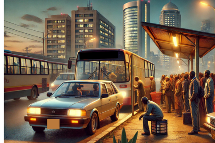 An AI generate image of passengers at a bus stop