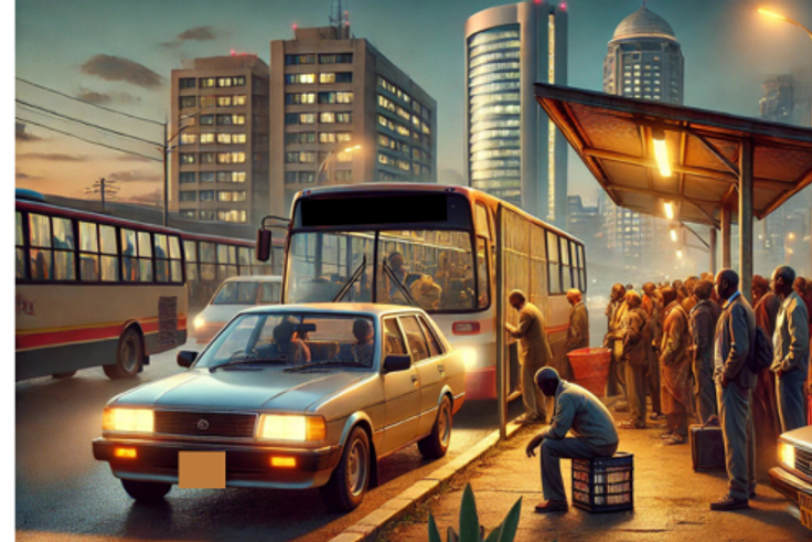 An AI generate image of passengers at a bus stop