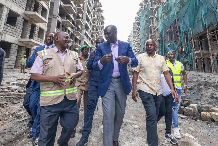 President William Ruto inspecting the Soweto East Zone B Affordable Housing Project on Friday, May 24, 2025. (Image: PCS)