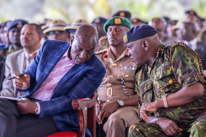 President William Ruto and IG Douglas Kanja during a high-level meeting of security chiefs at State House, Nairobi on June 28, 2025.
