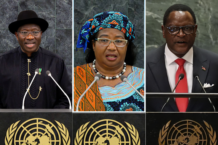 A collage of former Presidents Goodluck Jonathan, Joyce Banda and Lazarus Chakwera