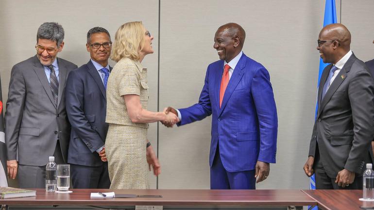 President William Ruto shares a moment with Ford Foundation President Heather Gerken on the sidelines of the United Nations General Assembly in New York (Image: Files)