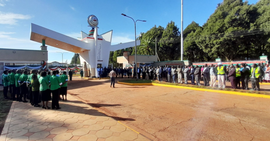 Moi University staff outside the Main Campus gate