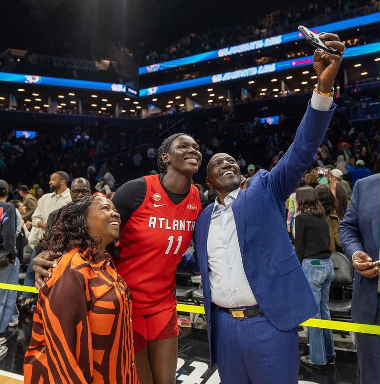 WNBA star Madina Okot with President William Ruto and Rachel Ruto in Brooklyn.