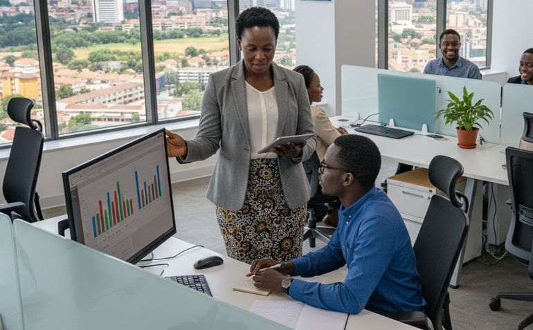 An AI-generated image of an office setting