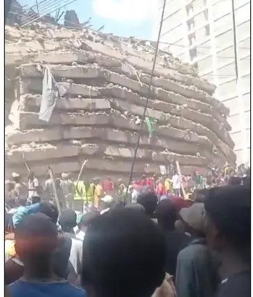 The rubble at the scene where a multi-storey building collapsed in Eastleigh