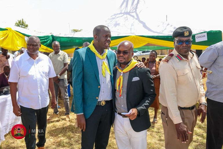 PS Raymond Omollo with Mogotio Member of Parliament Reuben Kiborek during a service at Mogotio Seventh Day Adventist (SDA) Church