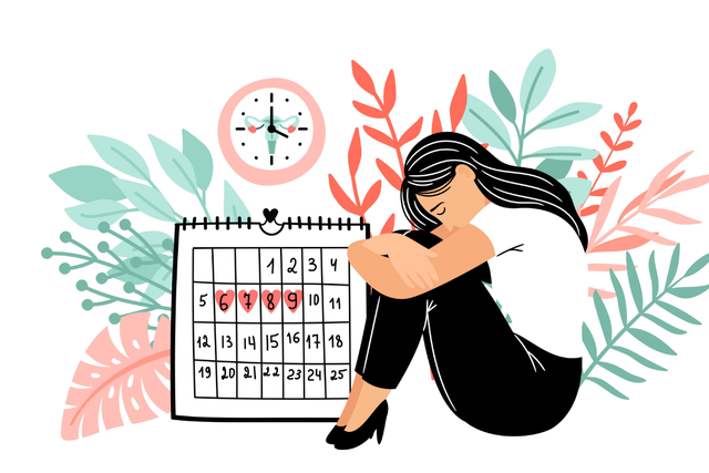 An illustration of a woman on her period